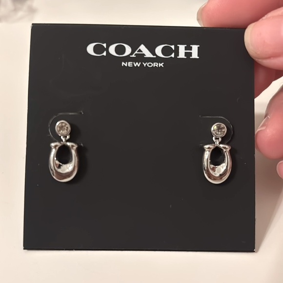 Coach Signature C Crystal Dangle Drop Silver Tone - Picture 3 of 4